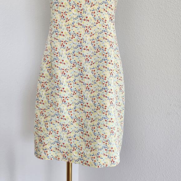 90s Express Yellow Blue Red Floral Romper Skort Dress Mini Spaghetti Strap S - Picture 3 of 9